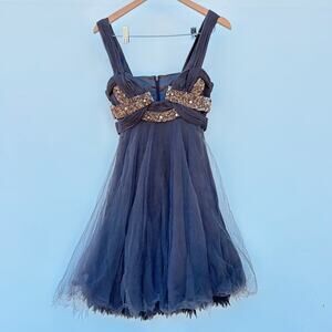 Elegant Navy Blue Mini Dress with Gold Accents